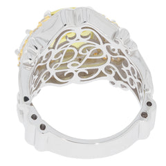 Cushion yellow sapphire sterling silver ring with intricate design and accent for elegant style.