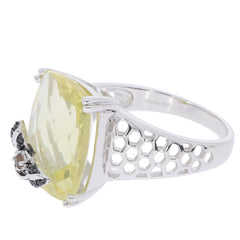 Cushion Yellow Lemon Quartz Sterling Silver Ring showcasing a vibrant gemstone and elegant band design.