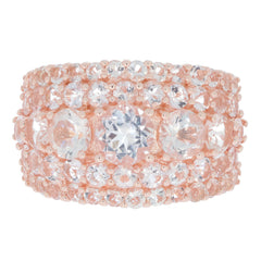 Round white Moissanite sterling silver ring featuring a sparkling gemstone accent, showcasing elegance and luxury.