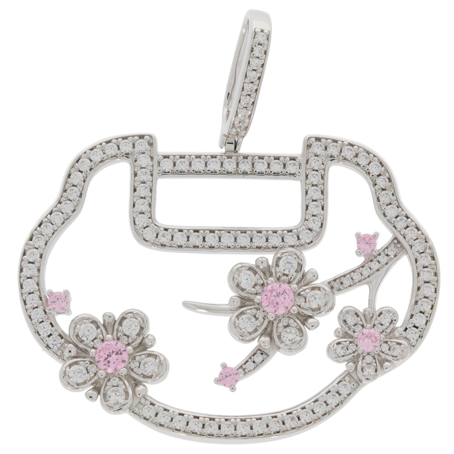Pink Sapphire sterling silver pendant featuring flower designs and sparkling gemstones for elegant style.