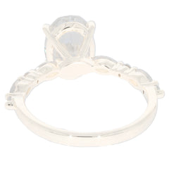 Elegant back view of a Marquise White Moissanite ring in 14K Yellow Gold, showcasing its intricate design and sparkling gemstone.