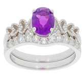 Round purple amethyst sterling silver ring with accent stones, showcasing elegance and sophistication.