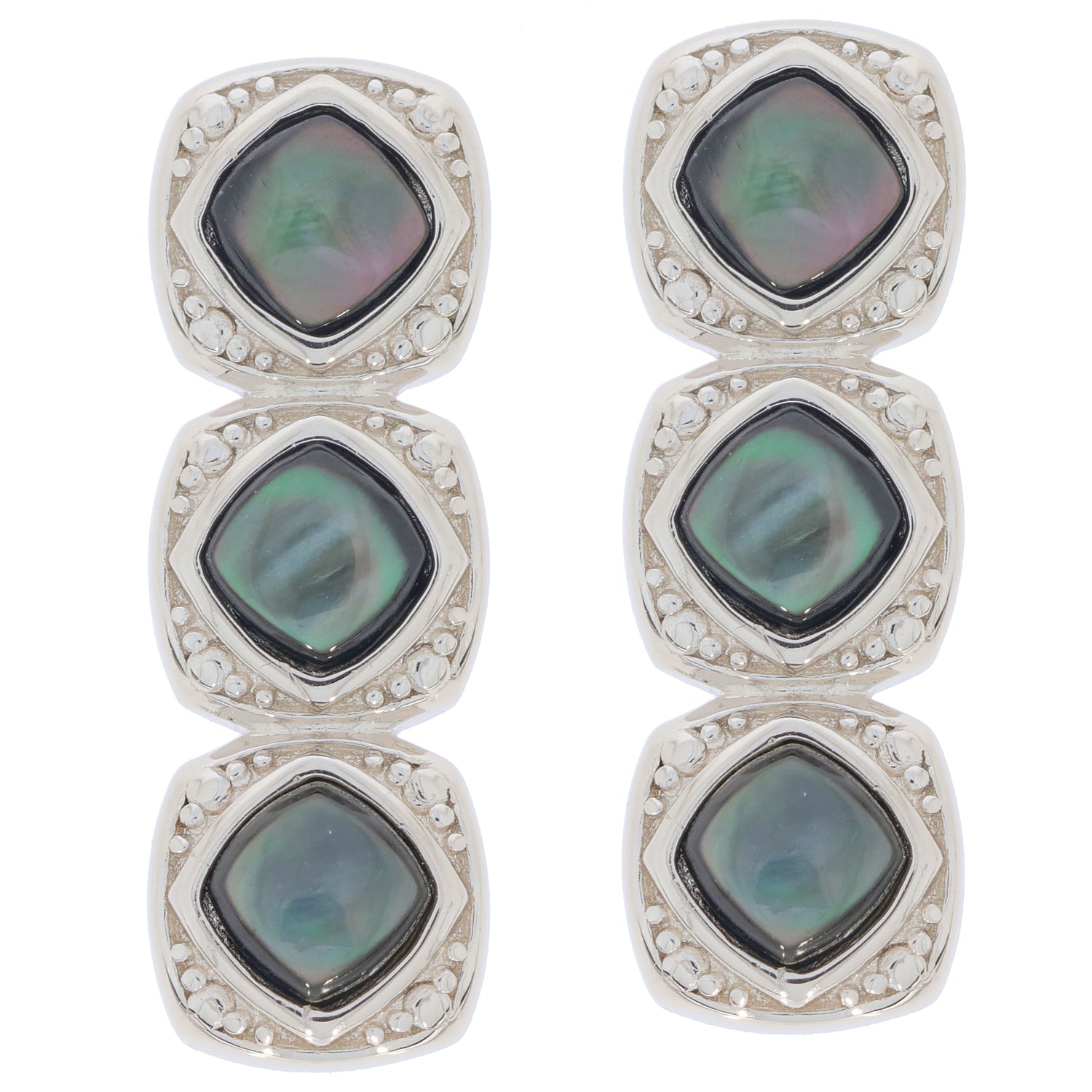 Cushion Mystic Topaz Sterling Silver Earrings featuring sparkling gemstones and decorative accents.