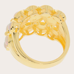 View of the intricate design underneath a sparkling White Opal Sterling Silver ring with elegant accents.