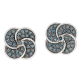 Elegant Blue Diamond Sterling Silver Earrings featuring a unique swirling design and sparkling gemstones.