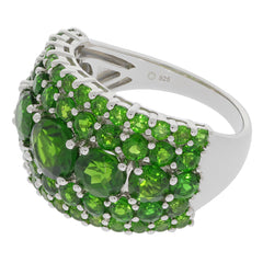 Green Chrome Diopside Sterling Silver Ring with sparkling gemstones, showcasing elegance and luxury.