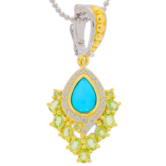 Stylish Blue Turquoise Sterling Silver Pendant with sparkling gemstone and yellow gold accents.