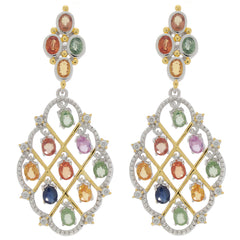 Oval multiple color sapphire sterling silver earrings with accent, showcasing vibrant gemstones and elegant design.