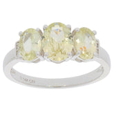 14K white gold ring featuring three oval yellow gemstones, designed for elegance and sophistication.