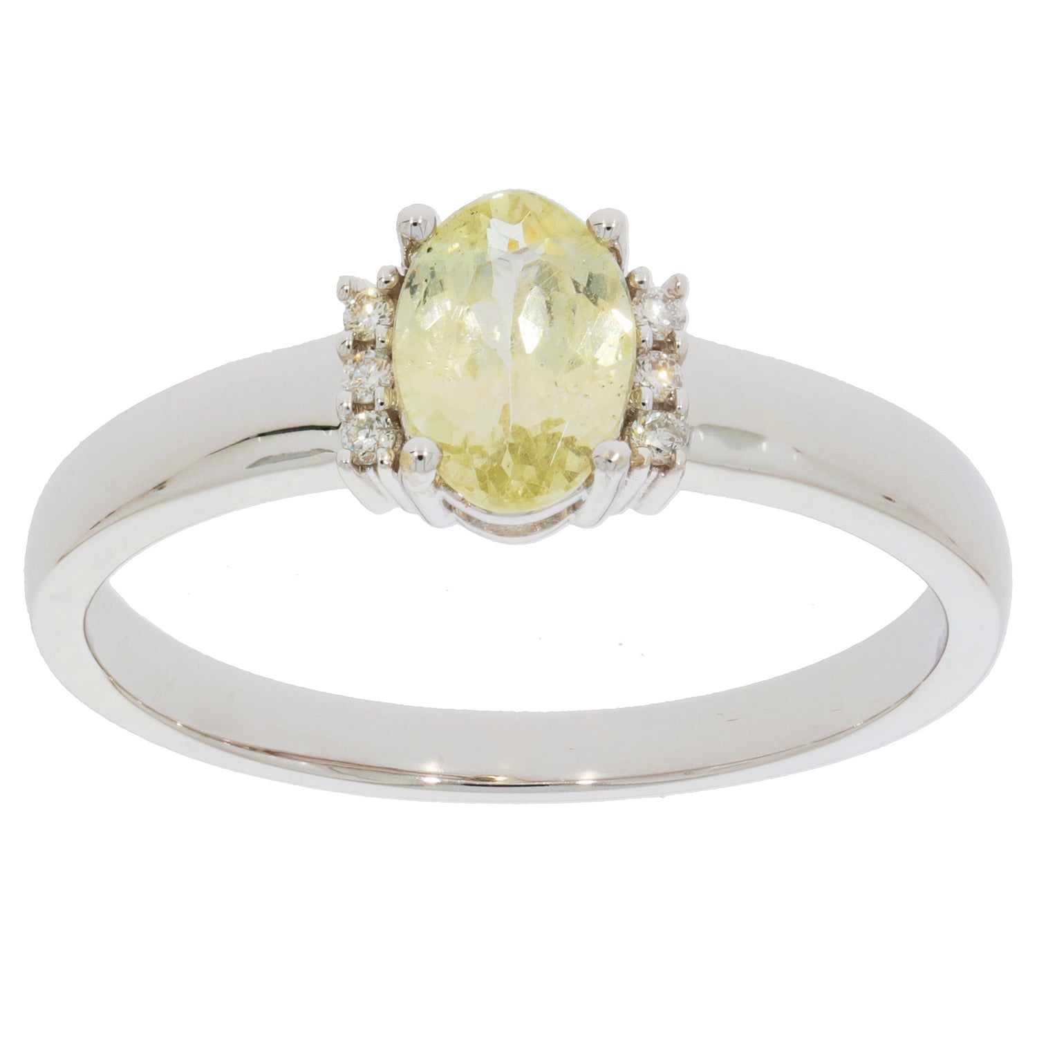 Elegant Green Peridot ring in 14K white gold with diamond accents, perfect for adding sophistication to any jewelry collection.