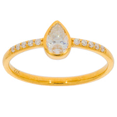 Elegant pear-shaped diamond ring set in 22K gold with sparkling accent stones.