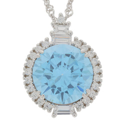 Round blue topaz sterling silver pendant with sparkling accents, perfect for adding elegance to any jewelry collection.
