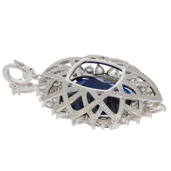 Cushion Blue Sapphire Sterling Silver Pendant with intricate design and sparkling accents.