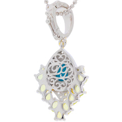 Blue turquoise sterling silver pendant with intricate design and gemstone accents, perfect for elegant jewelry collection.