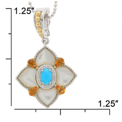 Blue Turquoise and gemstone sterling silver pendant with a floral design, showcasing elegance and luxury.