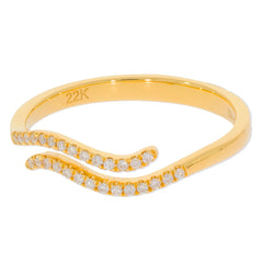22K yellow gold ring with sparkling diamond accents in a stylish wave design, perfect for elegant occasions.