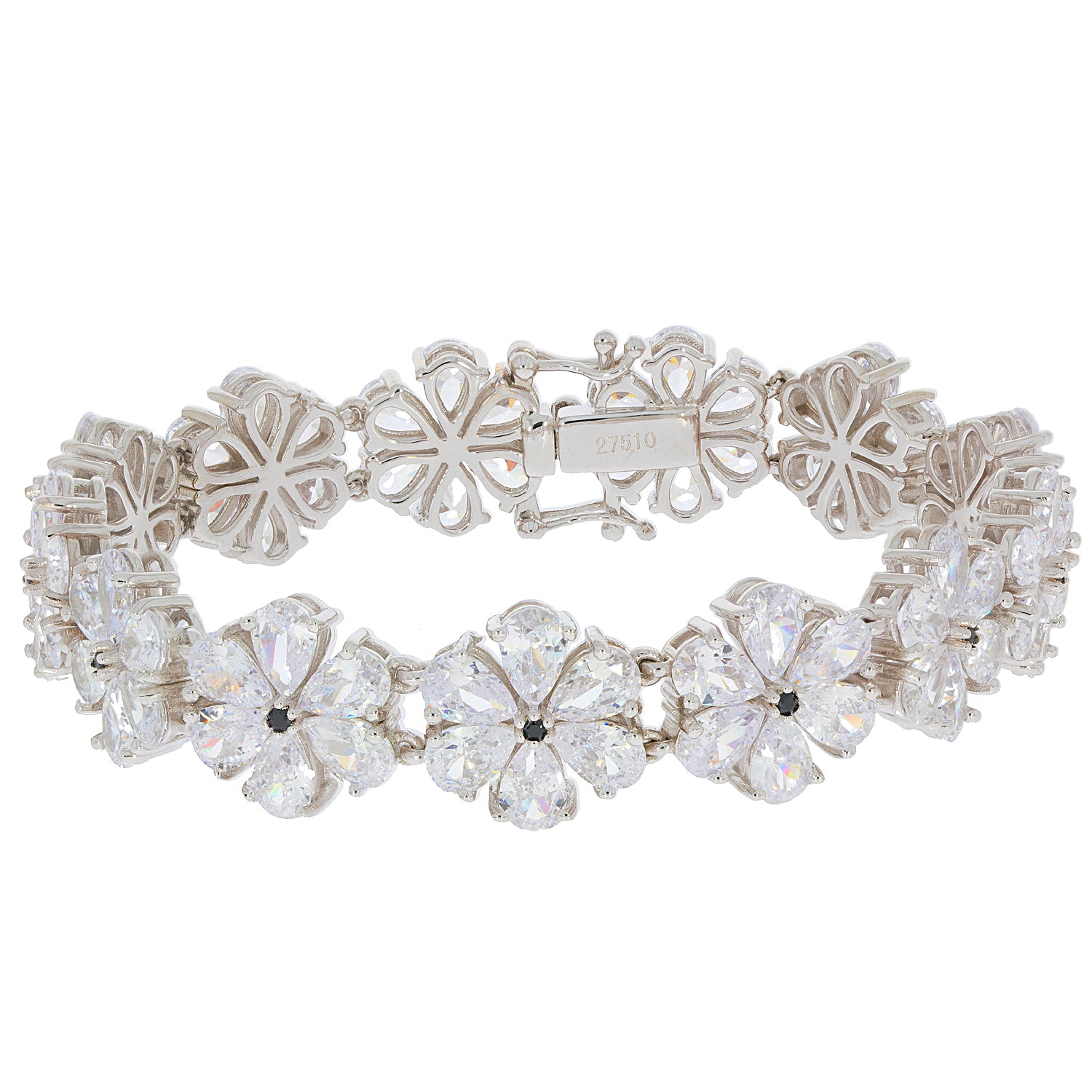 Elegant sterling silver bracelet featuring pear white Moissanite stones in floral design, showcasing timeless luxury.