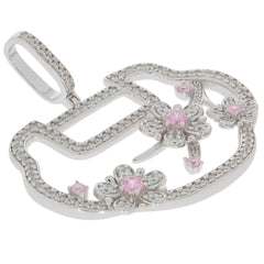Elegant pink sapphire sterling silver pendant with floral design and sparkling accents, perfect for luxury jewelry collections.