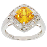 Elegant sterling silver ring featuring a radiant yellow gemstone surrounded by sparkling accents.