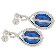 Elegant oval blue sapphire sterling silver earrings with sparkling accent details, perfect for sophisticated styles.