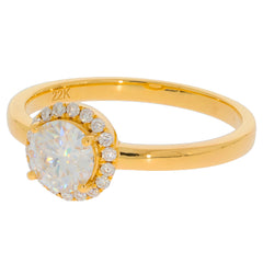 22K yellow gold ring featuring a round white diamond center and diamond accents, radiating elegance and luxury.