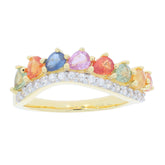 Pear multiple color sapphire sterling silver ring with sparkling accents, perfect for elegant styling.