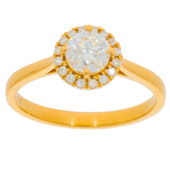 Elegant round white diamond ring in 14K yellow gold with accent diamonds, perfect for sophisticated style.