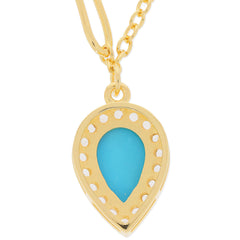 Blue turquoise teardrop pendant necklace set in a gold frame, elegant and stylish for any occasion.