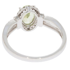 Elegant Green Peridot 14K White Gold Ring showcasing diamond accents, viewed from the back to highlight craftsmanship.