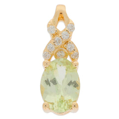 14K yellow gold pendant featuring a green Peridot gemstone and sparkling diamond accents, an elegant jewelry piece.
