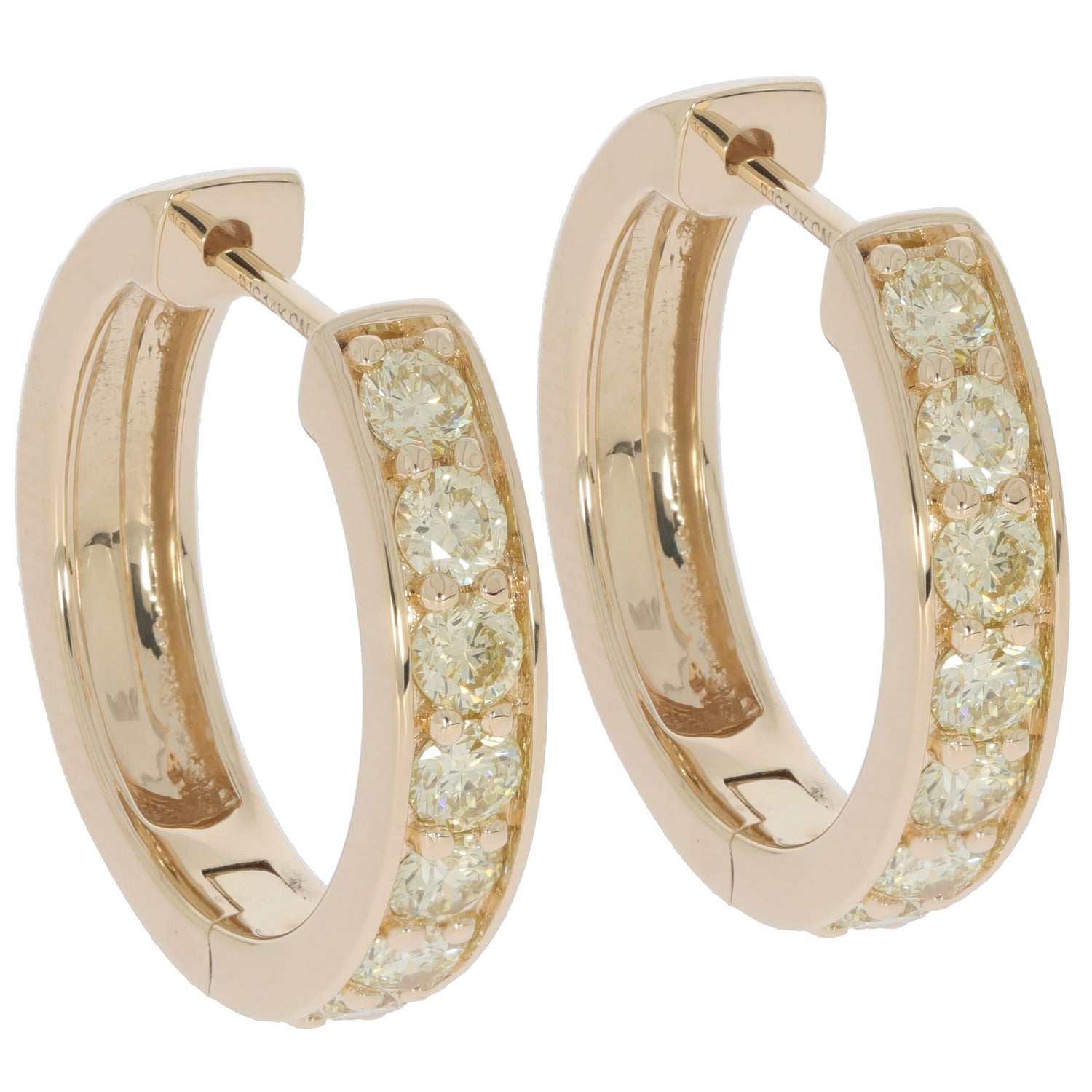 Round hoop earrings in 14K yellow gold with sparkling accent diamonds, perfect for elegant occasions.
