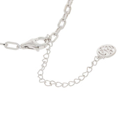 Sterling silver chain clasp and logo detail, showcasing intricate design and quality craftsmanship.