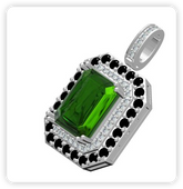 Custom Sterling Silver Semi Mount Pendant Setting Emerald OCT 14.85x11.4mm Double Halo Black Spinel and Moissanite