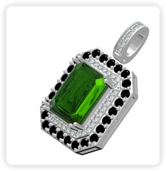 Custom Sterling Silver Semi Mount Pendant Setting Emerald OCT 14.85x11.4mm Double Halo Black Spinel and Moissanite