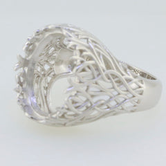 Sterling Silver Semi Mount Ring Setting featuring intricate Art Deco design, ideal for a customizable oval gemstone.
