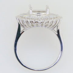 Sterling silver semi mount ring setting with oval gemstone holder and baguette halo design for white topaz