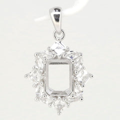 Sterling Silver Semi Mount Pendant Setting with 9x7mm empty center for custom gemstones, elegant design.