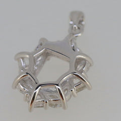 Sterling silver semi mount pendant setting for 9x7mm gemstone, ready for custom jewelry creations.
