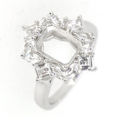 Sterling Silver Semi Mount Ring Setting with White Topaz, size for custom main gemstone installation.