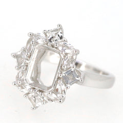 Sterling Silver Semi Mount Ring Setting featuring White Topaz gemstones, OCT 9x7mm, made to order for custom sizes.