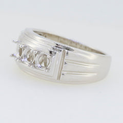 Men's sterling silver semi mount ring setting for three stones, featuring a sleek modern design.