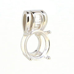 Sterling silver semi mount pendant setting for round gemstones, featuring a 10x10mm size with a placeholder for white topaz.