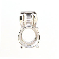 Sterling Silver Semi Mount Pendant Setting for 10x10mm Round Gemstone, featuring White Topaz accents.
