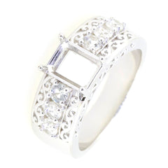 Sterling Silver Semi Mount Ring Setting with White Topaz stones, designed for an 8x6mm main gemstone.