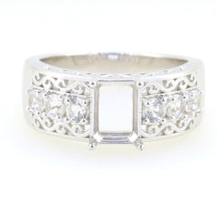 Sterling Silver Semi Mount Ring Setting featuring White Topaz, designed for an 8x6mm main gemstone. Custom made to order.