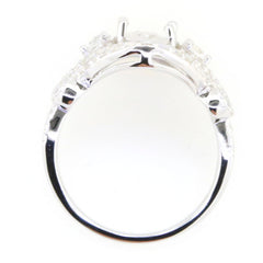 Sterling Silver Semi Mount Ring Setting with Double Halo for Oval 9x7mm White Topaz gemstones.
