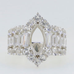 Sterling Silver Semi Mount Ring Setting with White Topaz, marquise design, ready for custom gemstone insertion.
