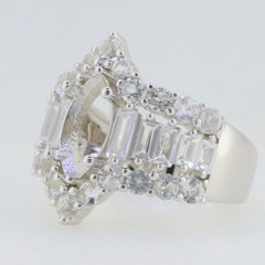 Sterling silver semi mount ring setting with white topaz gemstones, showcasing elegant design for custom gemstone options.