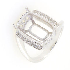 Sterling Silver Semi Mount Ring Setting with White Topaz Bypass Design for Cushion 16x10mm gemstone