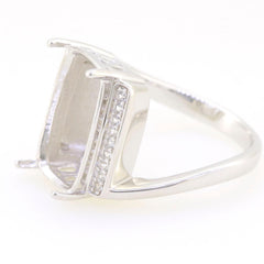 Sterling Silver semi mount ring setting with white topaz stones, designed for a cushion cut gemstone, shown side view.